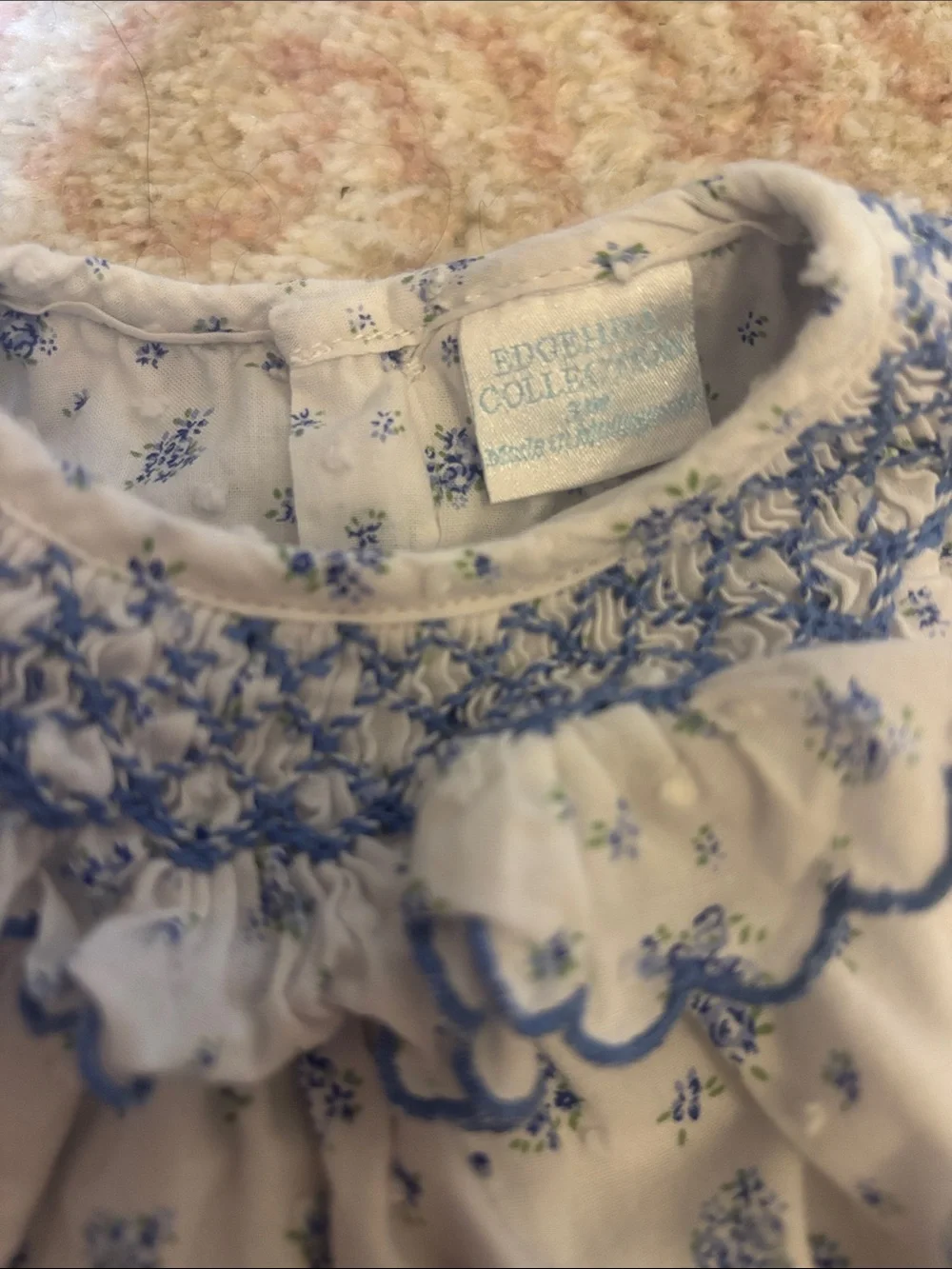 Edgehill collection White & Blue Floral Smocked Baby Romper